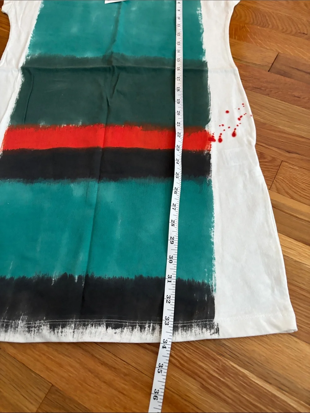 tonle White Mini Dress with Teal, Dark Teal and Red Stripes
